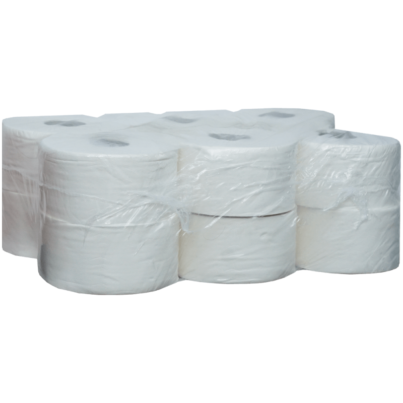 Hartie igienica din celuloza, alba, jumbo, 2 straturi, 12 role, 100 M